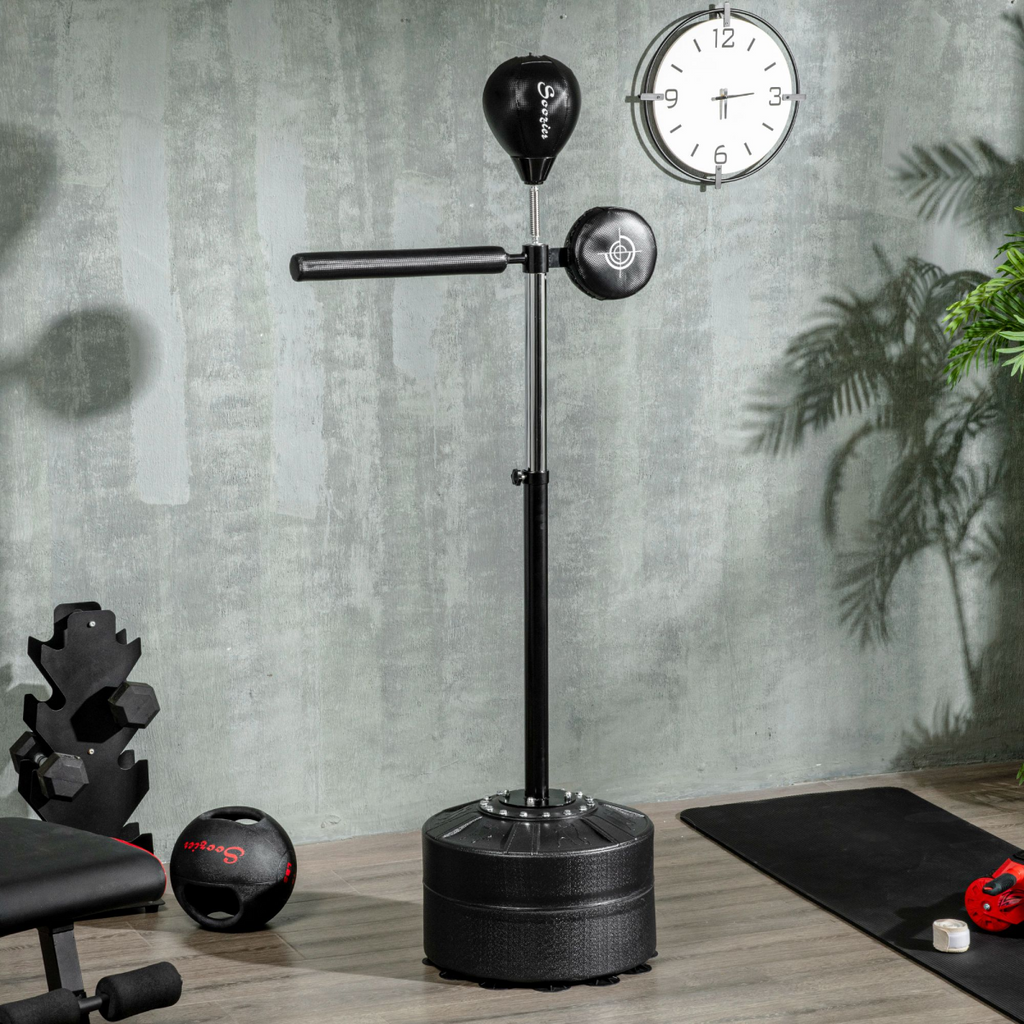 SPORTNOW Adjustable Speed Bag, Boxing Bag with Stand, Reflex Bar, Black