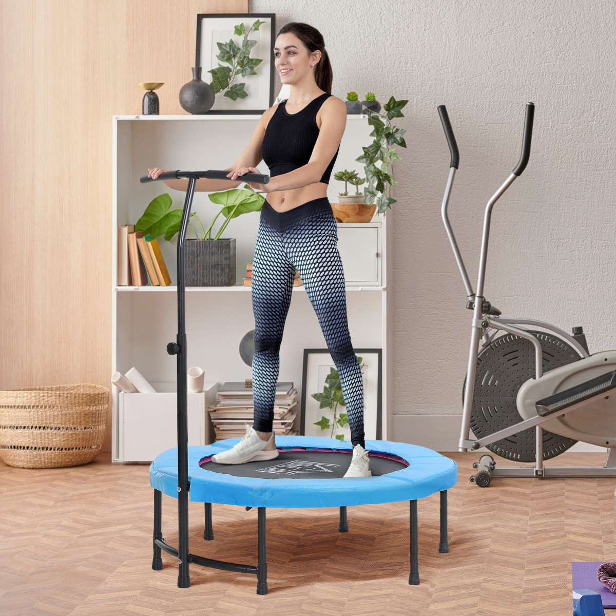 40'' Kids Mini Trampoline, Adult Rebounder Jumper w/ Handle Fitness HOMCOM