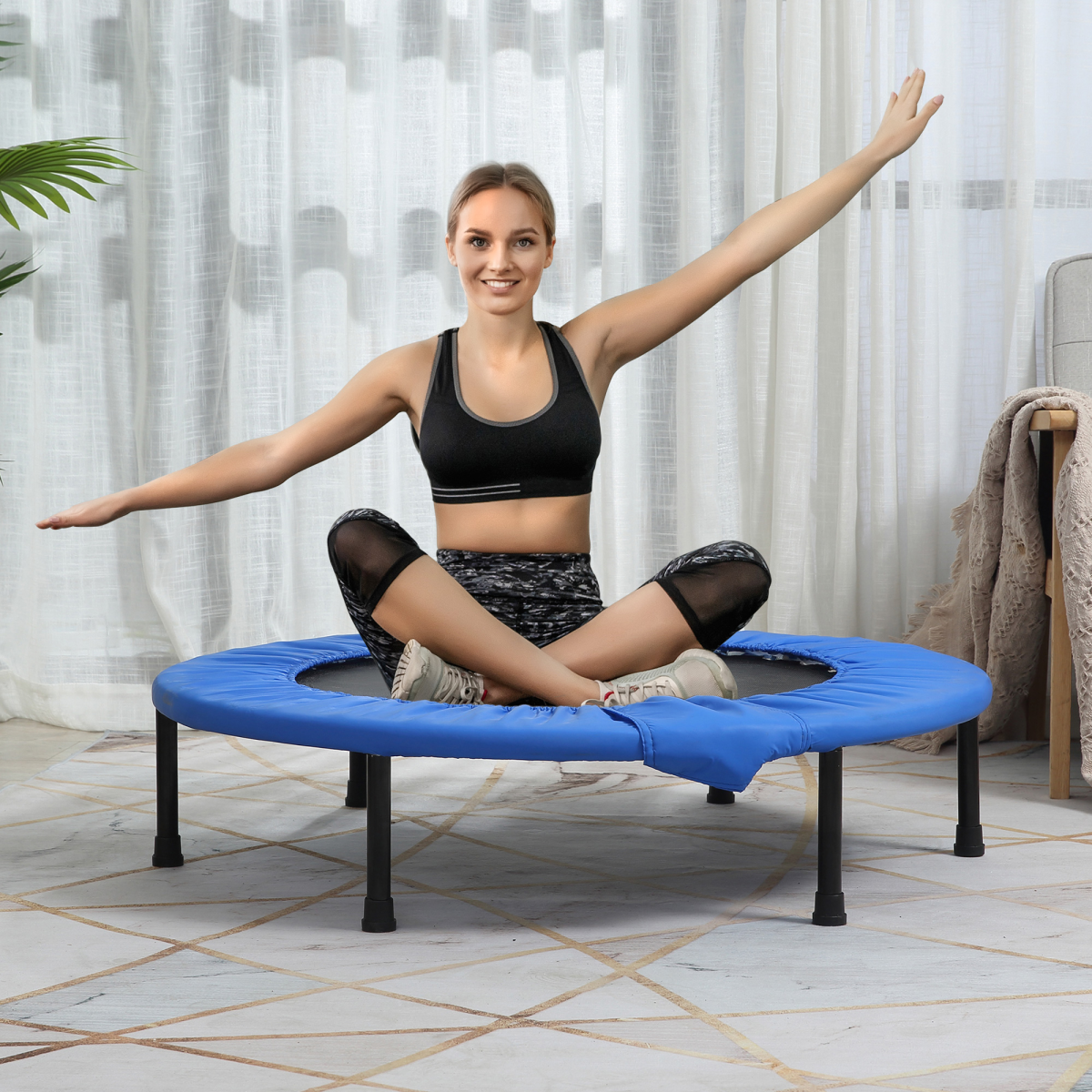 96 cm Foldable Mini Fitness Trampoline Exercise Rebounder Jumper, Blue HOMCOM