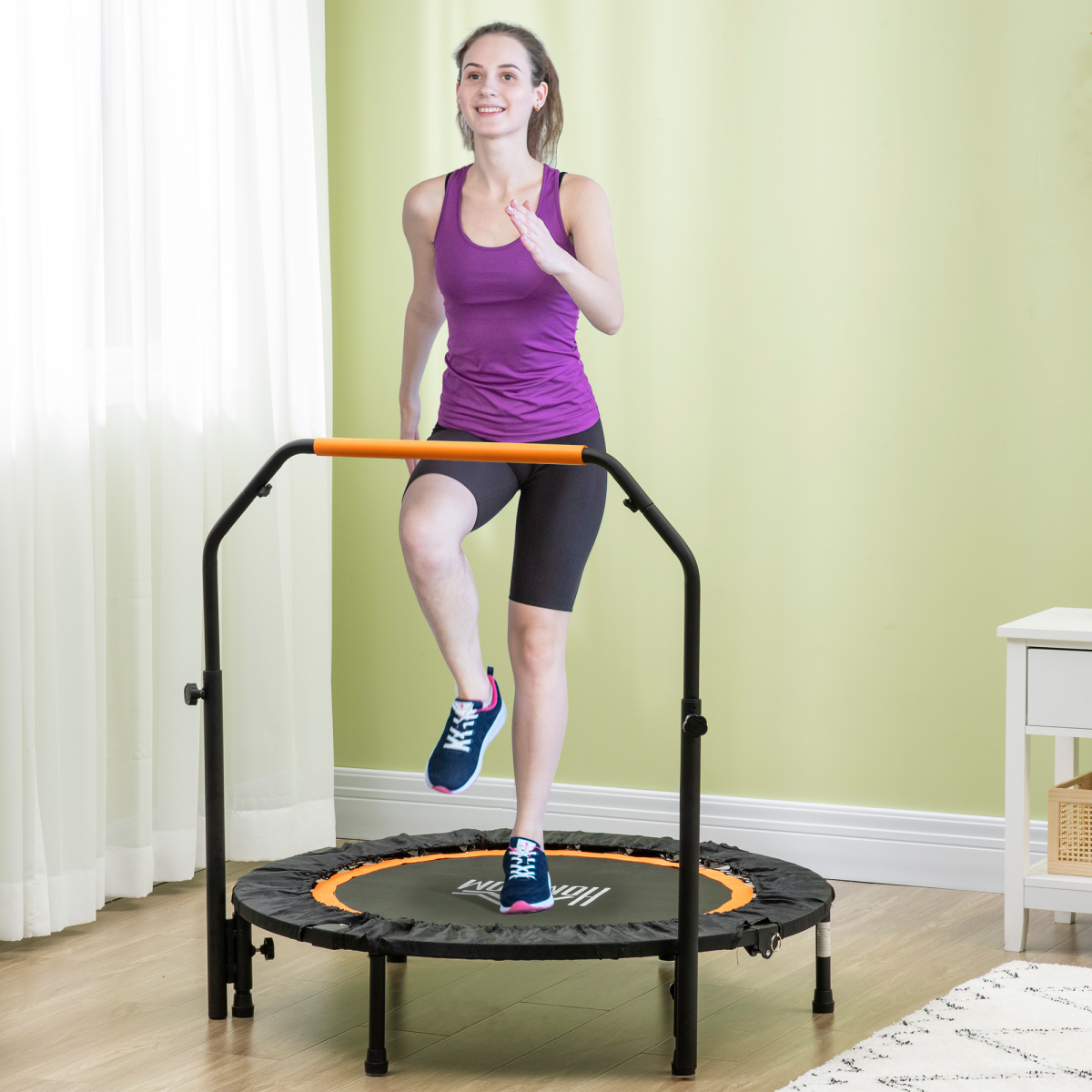 40" Foldable Mini Fitness Trampoline Rebounder Adjustable Foam Handle HOMCOM