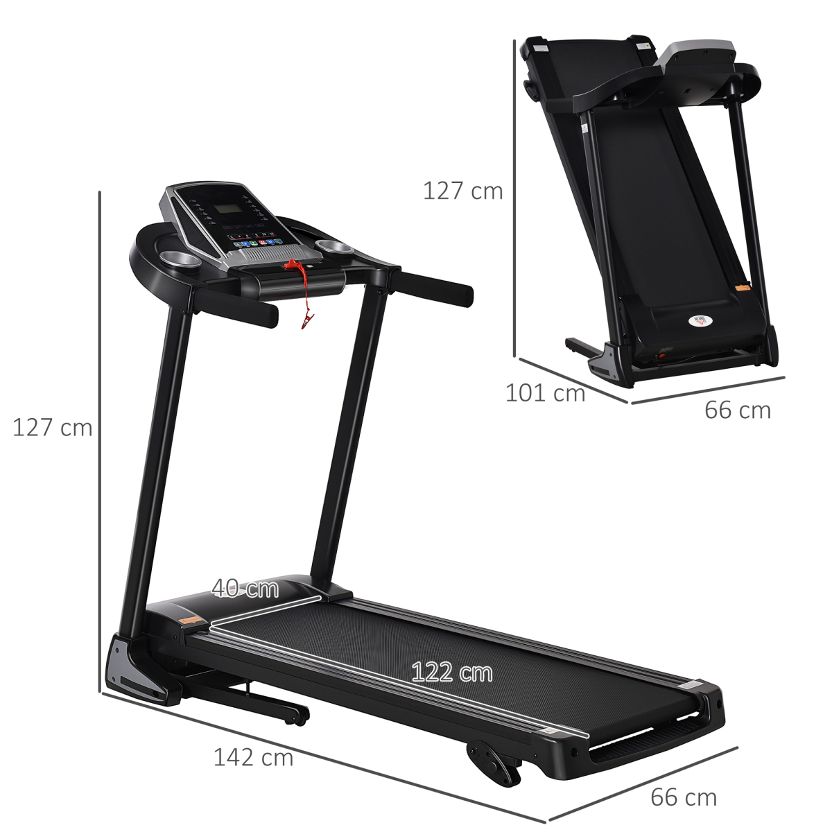 Folding 12km/h Electric Treadmill Running Machine Incline LED Display HOMCOM