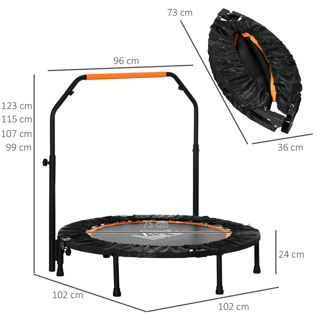 40" Foldable Mini Fitness Trampoline Rebounder Adjustable Foam Handle HOMCOM