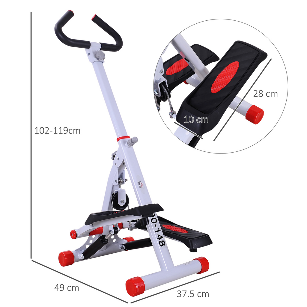 Foldable Stepper Adjustable Step Machine w/ Handlebar LCD Display, Red HOMCOM