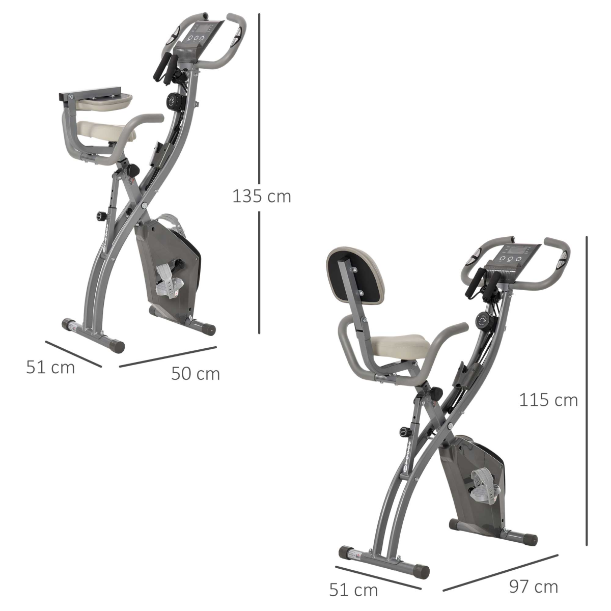 HOMCOM 2-In-1 Upright Exercise Bike 8-Level Adjustable with Pulse Sensor Grey