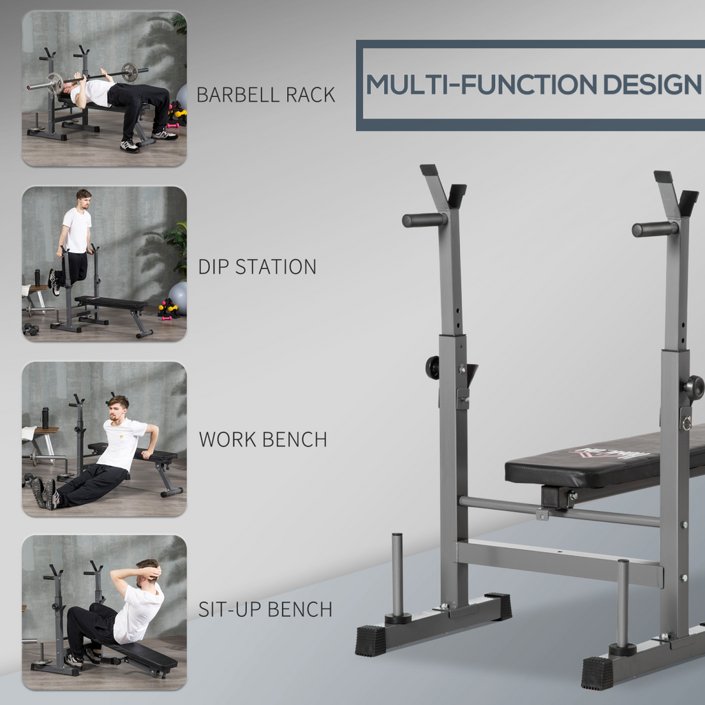 Adjustable Weight Bench Foldable with Barbell Rack and Dip Station HOMCOM