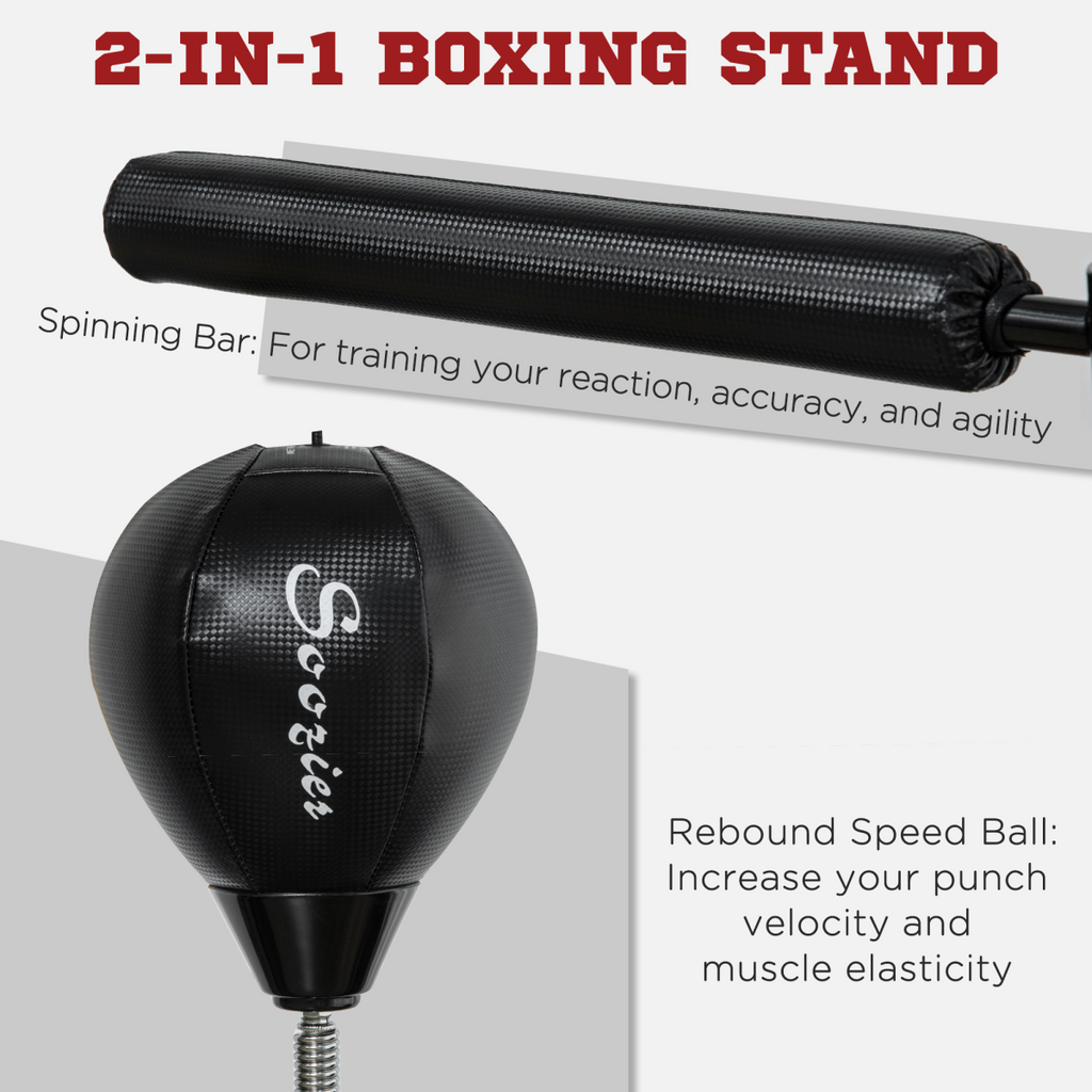 SPORTNOW Adjustable Speed Bag, Boxing Bag with Stand, Reflex Bar, Black