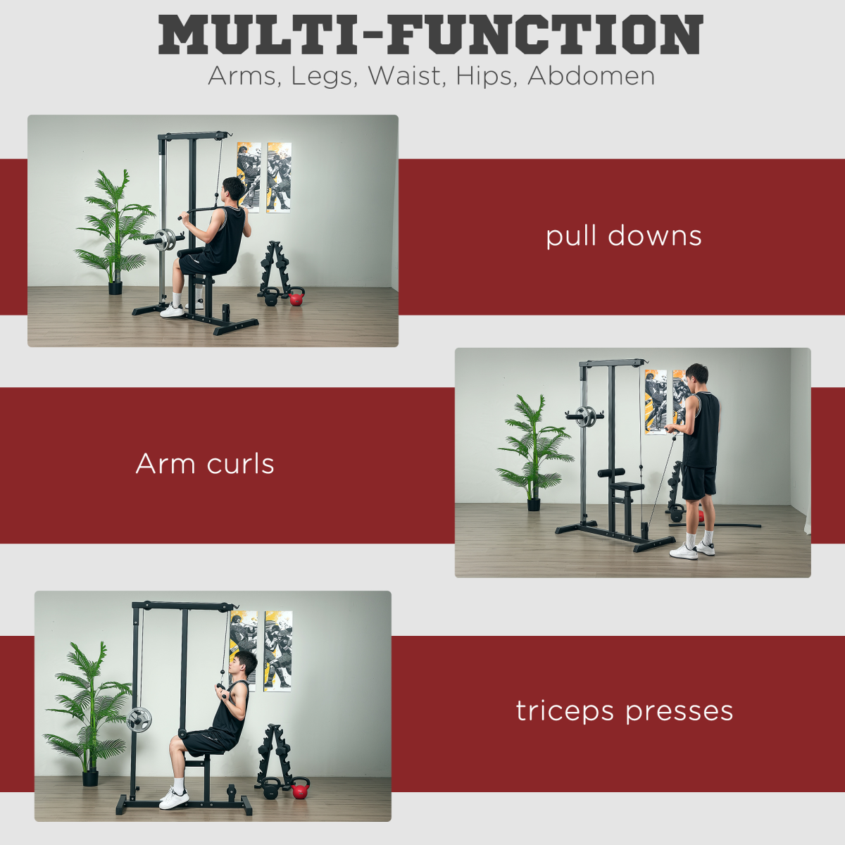 Exercise Pulldown Machine Power Tower with Adjustable Seat Cables HOMCOM