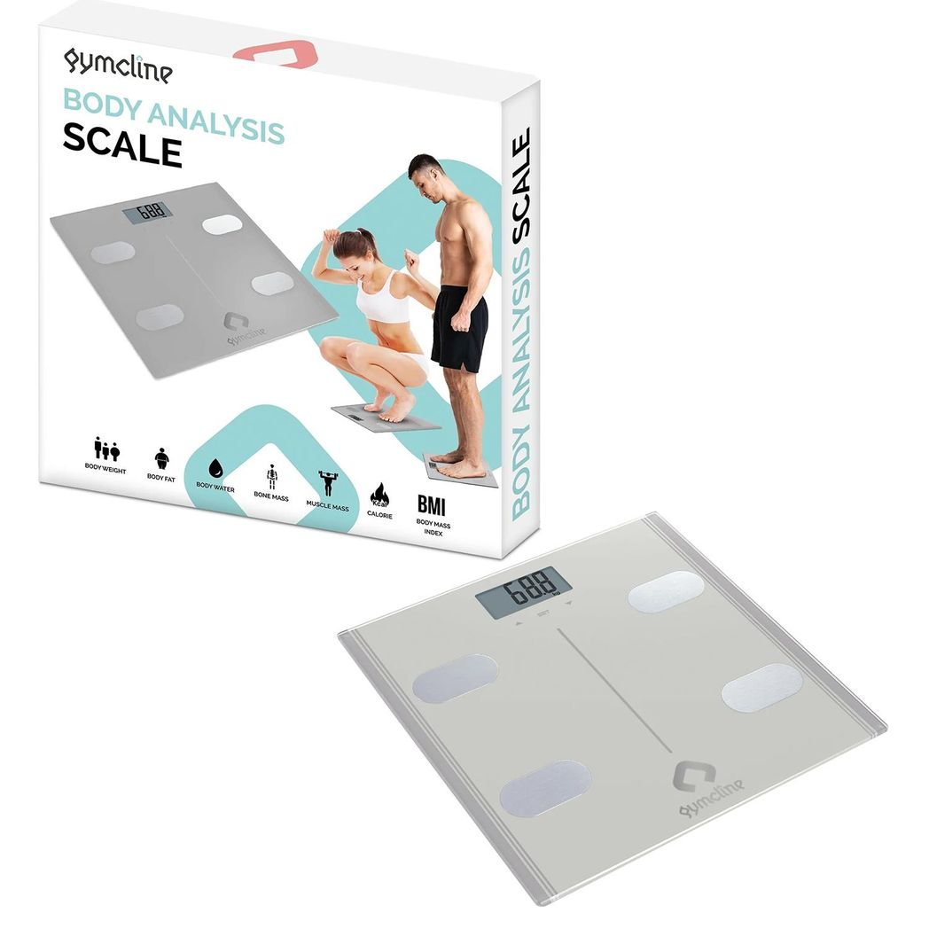 Gymcline Body Analysis Scale w/ BMI Report & Daily Calorie Intake Guide, Silver