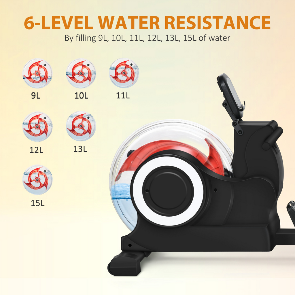 SPORTNOW Foldable Water Rowing Machine with Wheels and LCD Monitor, Black