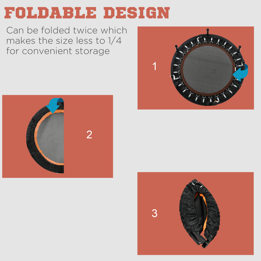 40" Foldable Mini Fitness Trampoline Rebounder Adjustable Foam Handle HOMCOM