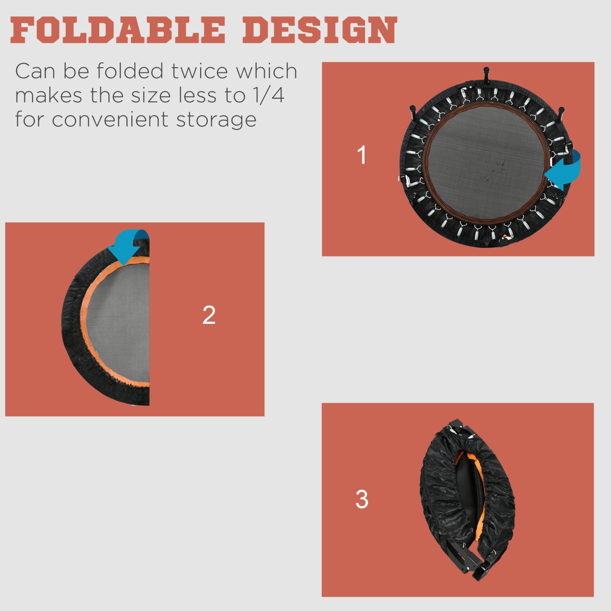 40" Foldable Mini Fitness Trampoline Rebounder Adjustable Foam Handle HOMCOM