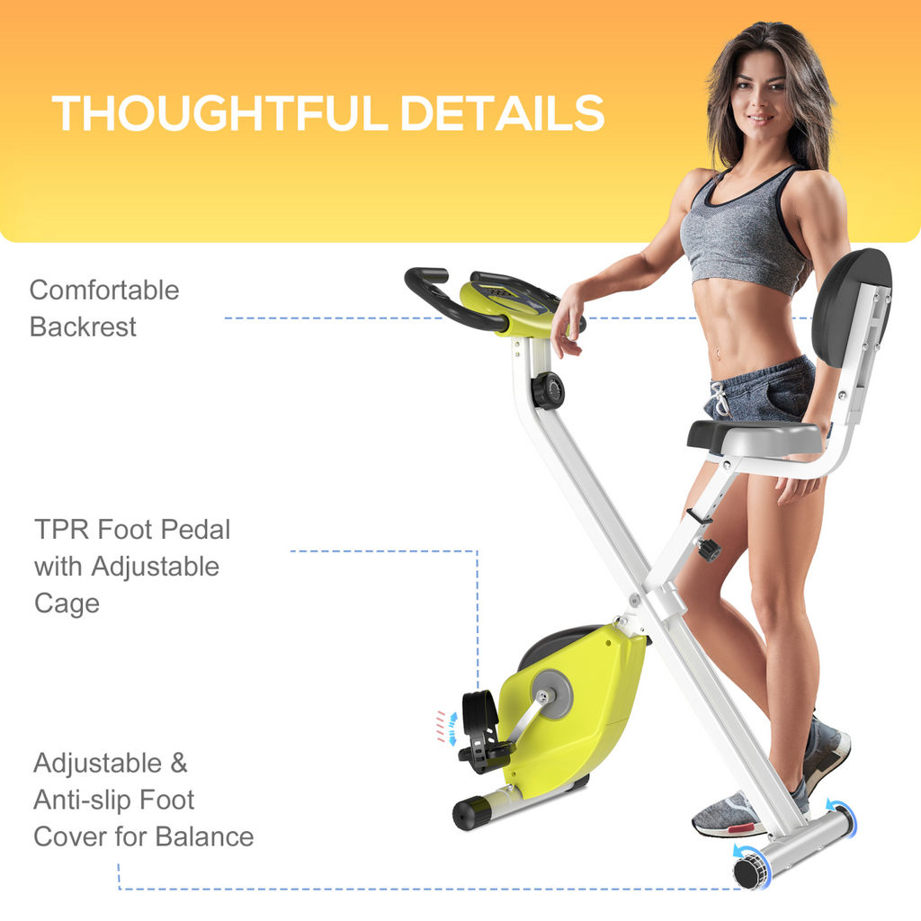 Magnetic Resistance Exercise Bike Foldable LCD Adjustable Seat Yellow
