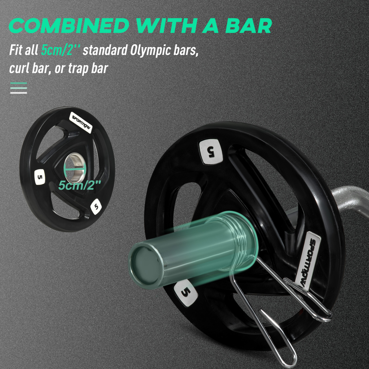 Olympic Weight Plates, Tri-Grip Barbell Weights Set with 2'' Holes, 2 x 5kg