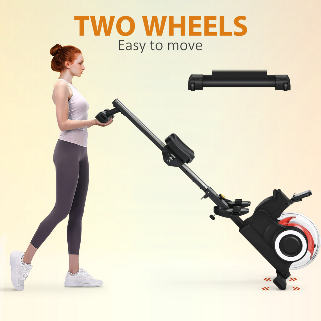 SPORTNOW Foldable Water Rowing Machine with Wheels and LCD Monitor, Black