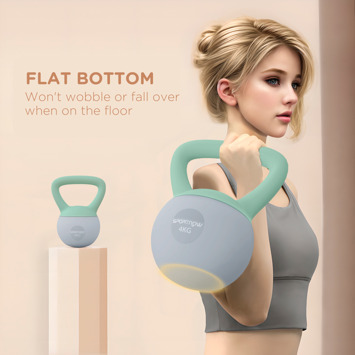 SPORTNOW 4KG Kettlebell with Soft Body and Non-Slip Handle, Grey and Green