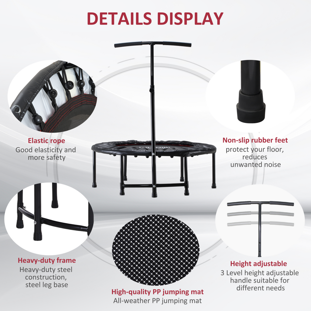 40'' Kids Mini Trampoline, Adult Rebounder Jumper w/ Handle Fitness HOMCOM