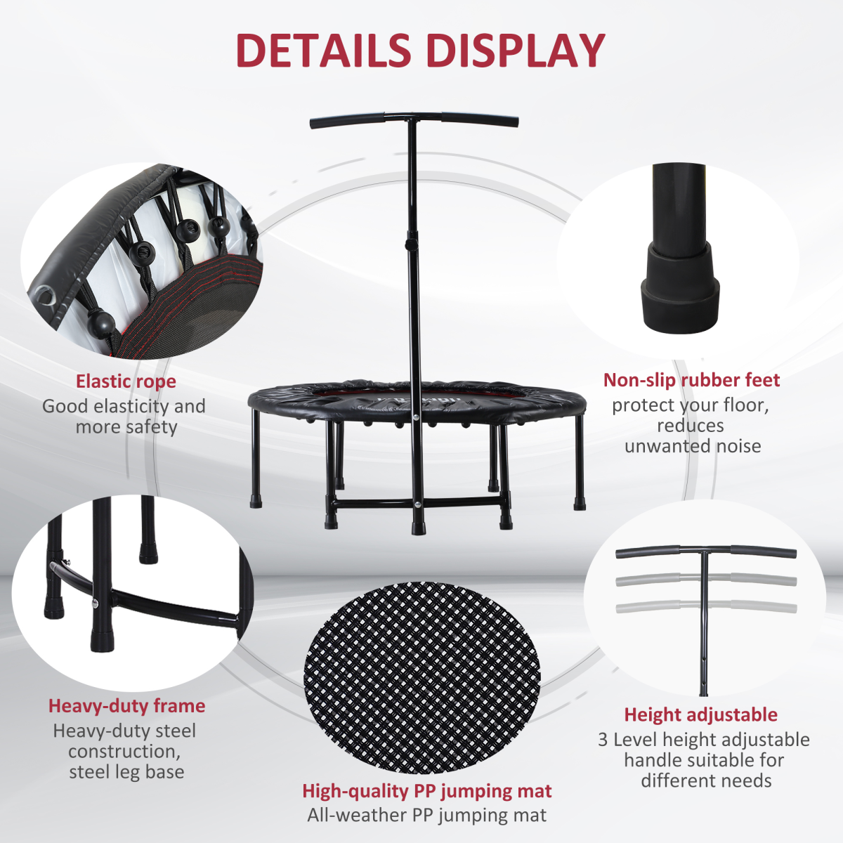 40'' Kids Mini Trampoline, Adult Rebounder Jumper w/ Handle Fitness HOMCOM