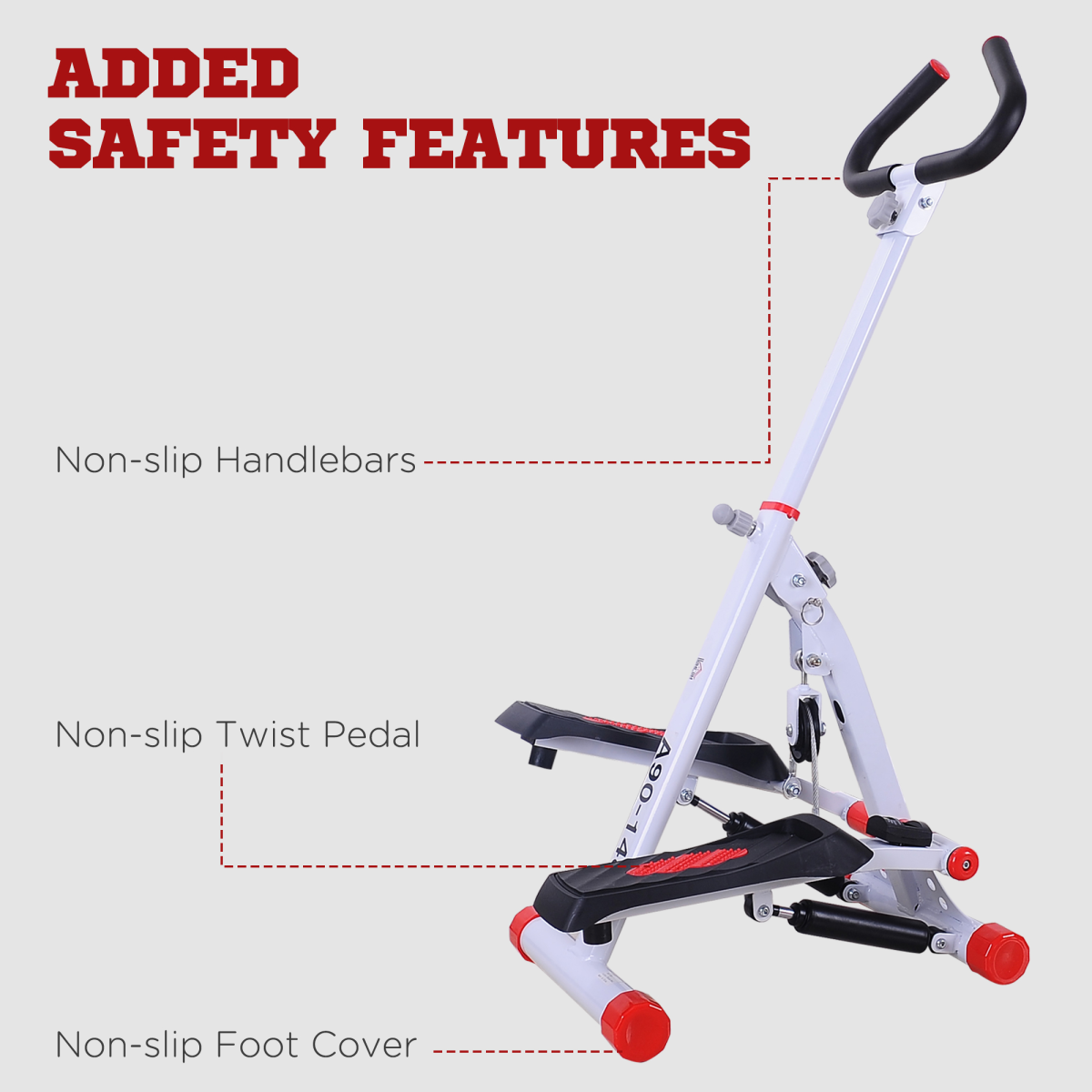 Foldable Stepper Adjustable Step Machine w/ Handlebar LCD Display, Red HOMCOM