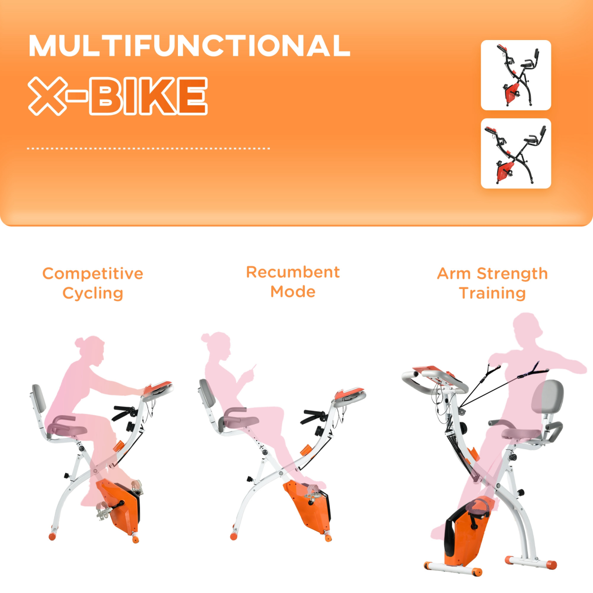 2-In-1 Upright Exercise Bike 8-Level Adjustable with Pulse Sensor Orange