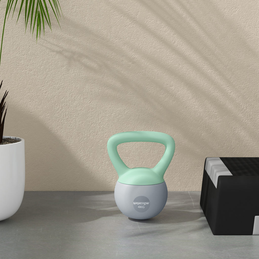 SPORTNOW 4KG Kettlebell with Soft Body and Non-Slip Handle, Grey and Green