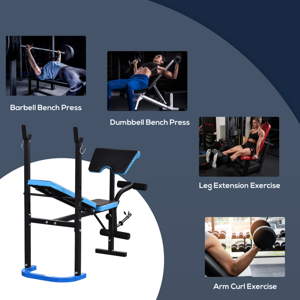 Adjustable Weight Bench with Leg Developer Barbell Rack for Home Gym HOMCOM