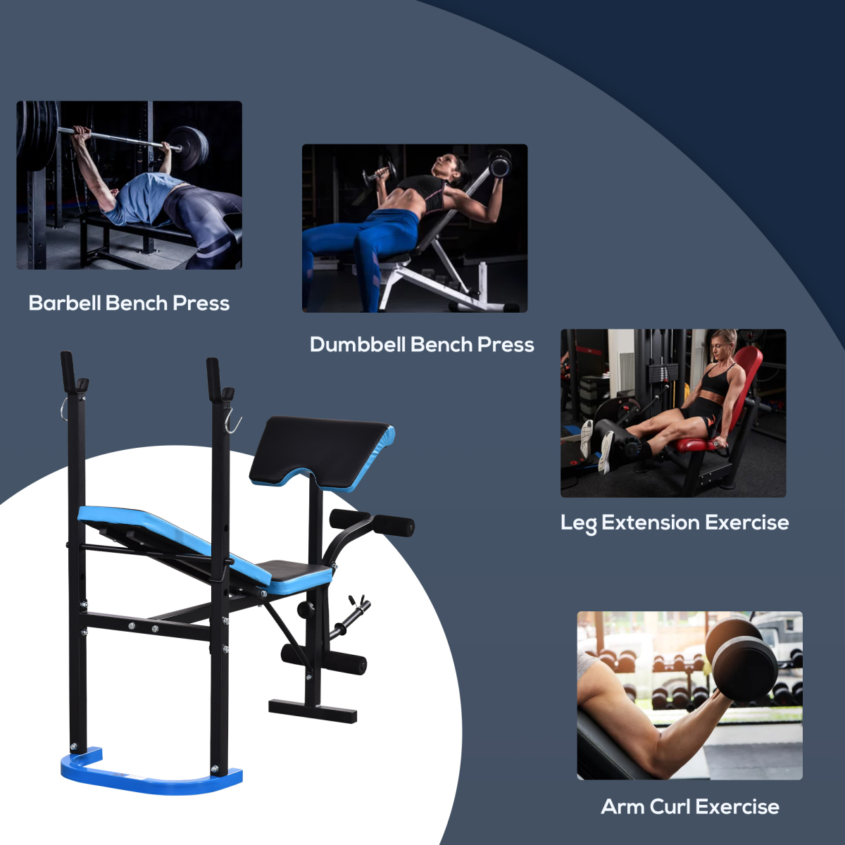 Adjustable Weight Bench with Leg Developer Barbell Rack for Home Gym HOMCOM