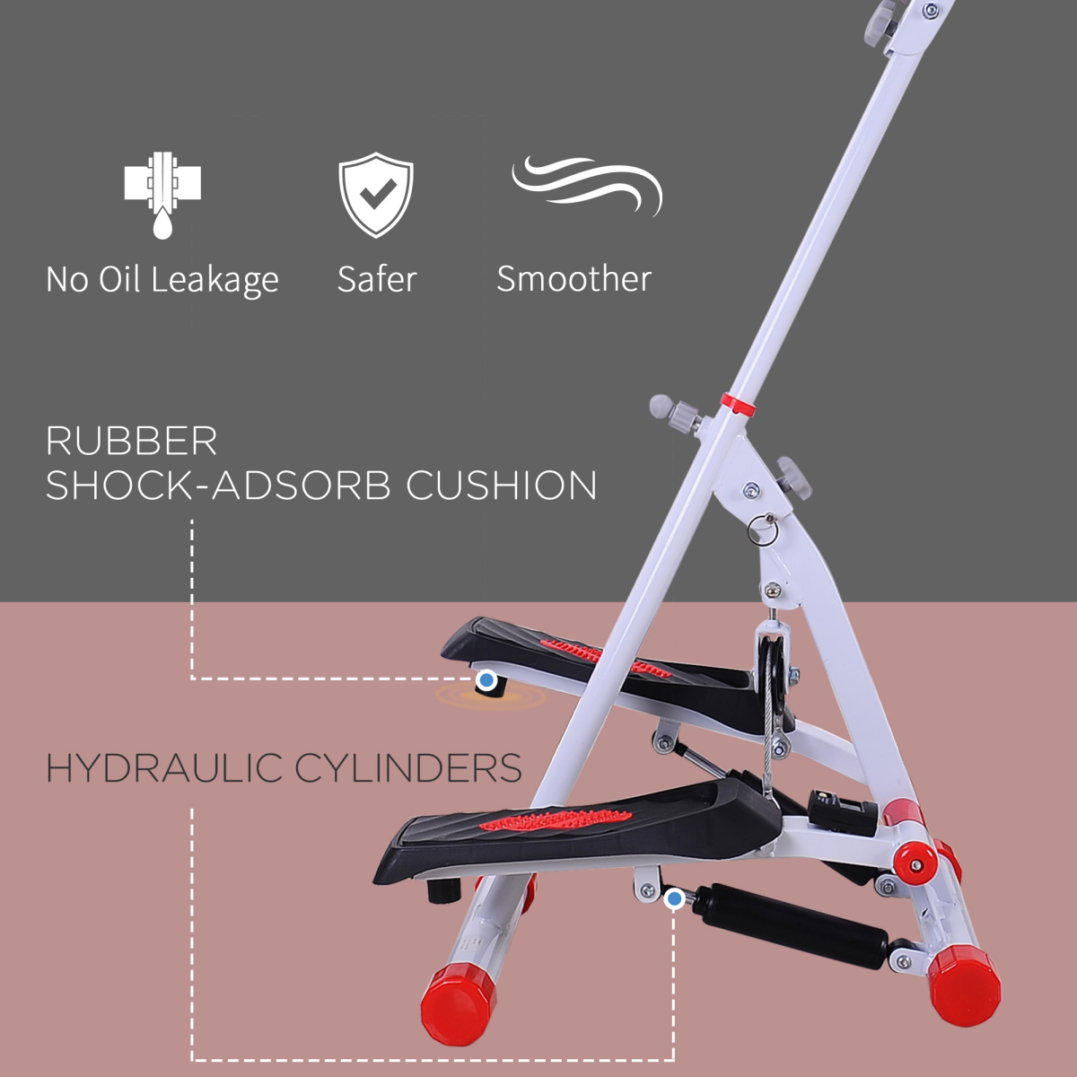 Foldable Stepper Adjustable Step Machine w/ Handlebar LCD Display, Red HOMCOM