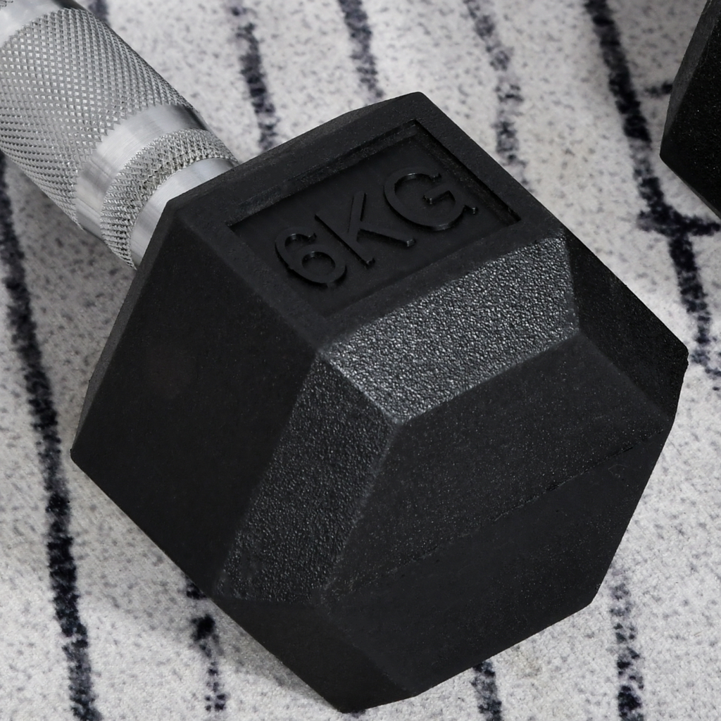 Hexagonal Dumbbells Kit Weight Lifting Exercise for Home Fitness 2x6kg HOMCOM